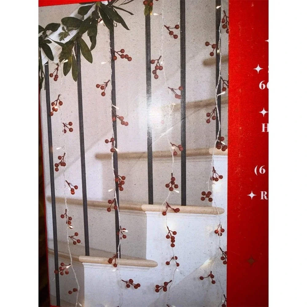 Collections Etc Merry Moments Cardholder Berry String Lights 5ft LED‎ Christmas